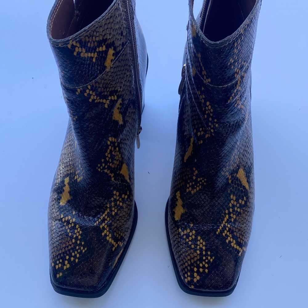 Franco Sarto Snake Print Ankle Boots - Brown and Yellow